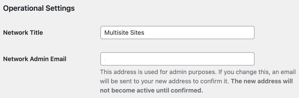 Operational Settings in Network Settings of WordPress Multisite