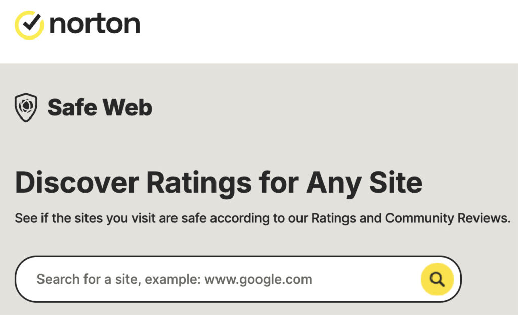 Norton Safe Web URL checker