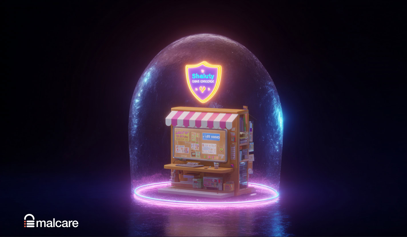 Small online business protected inside a glowing security shield