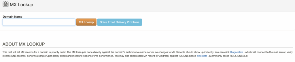 MXToolbox lookup form for checking DNS records