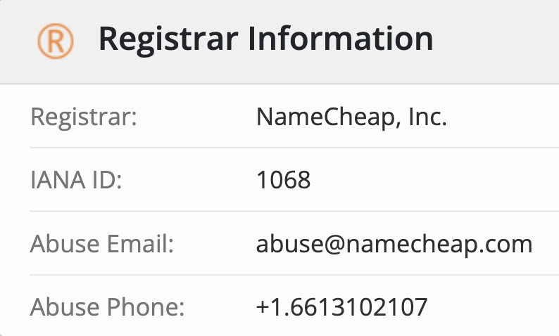 WHOIS lookup result showing registrar information for a domain