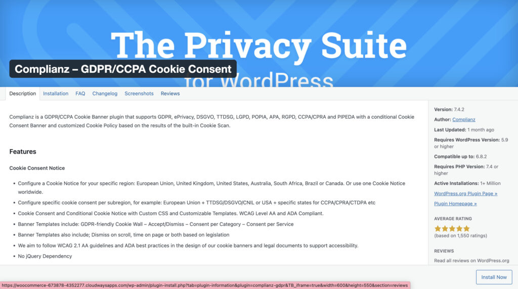 Complianz cookie consent banner preview