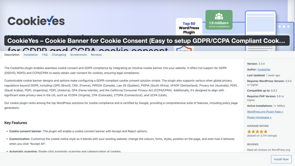 CookieYes cookie consent banner preview