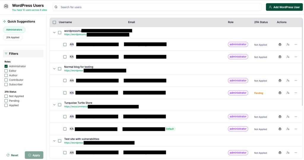 manage users with MalCare
