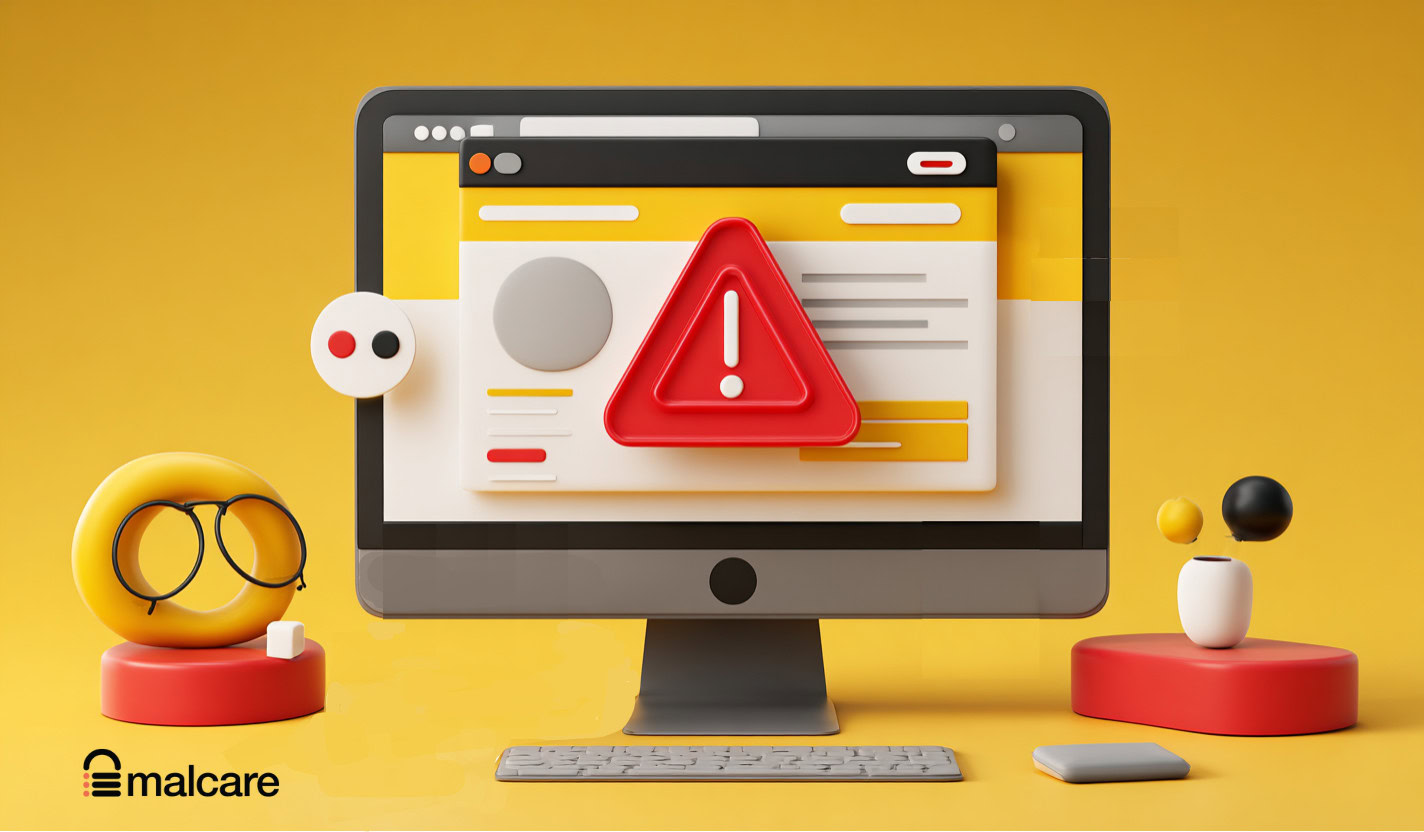 Computer screen with a warning symbol, representing a suspicious Quttera scan result