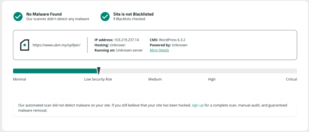 Sucuri SiteCheck results warning that a scanned website contains malware