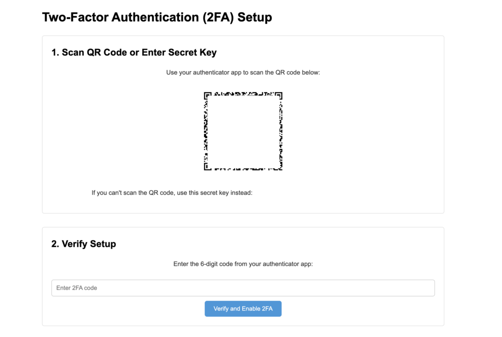 MalCare two-factor authentication setup screen with a QR code and verification field