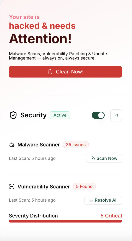 MalCare malware scanner results and cleanup controls