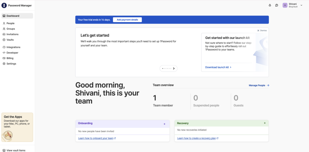 1password dashboard.