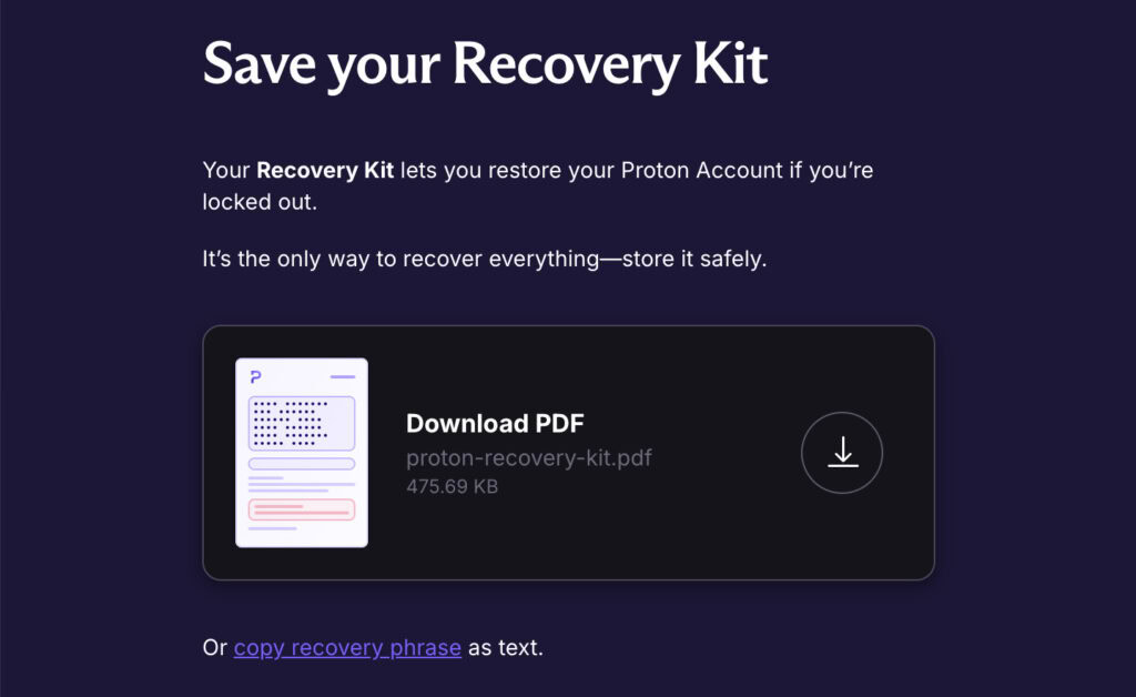 recovery kit proton pass
