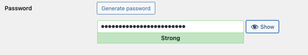 WordPress password generator default