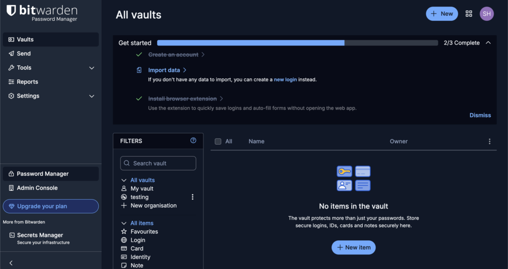 bitwarden interface