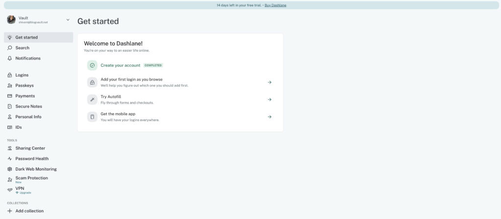dashlane dashboard