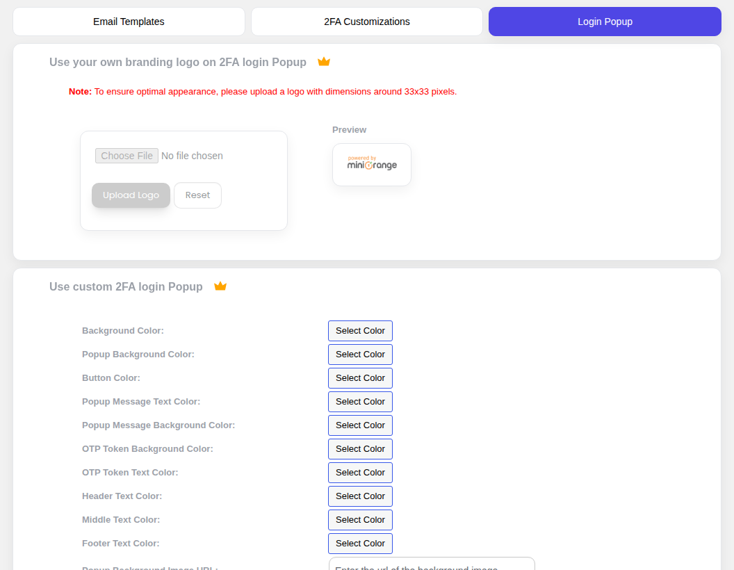 miniOrange premium feature settings in the admin interface