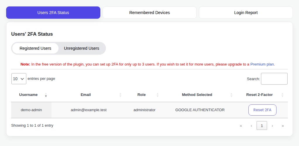 miniOrange login reports and audit trail table