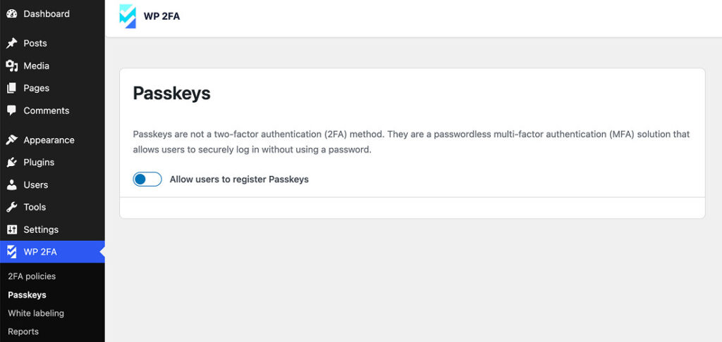 WP 2FA user policy settings