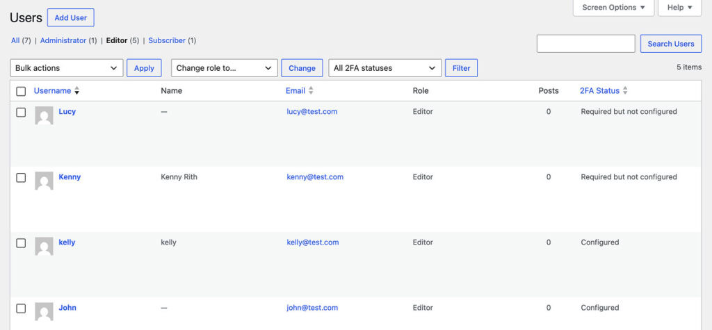 wp 2fa user status team rollout