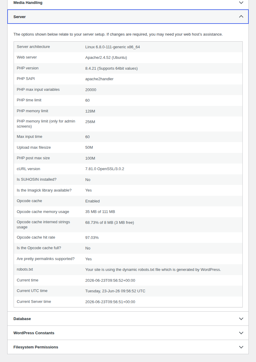 how to update PHP version in WordPress Site Health server information