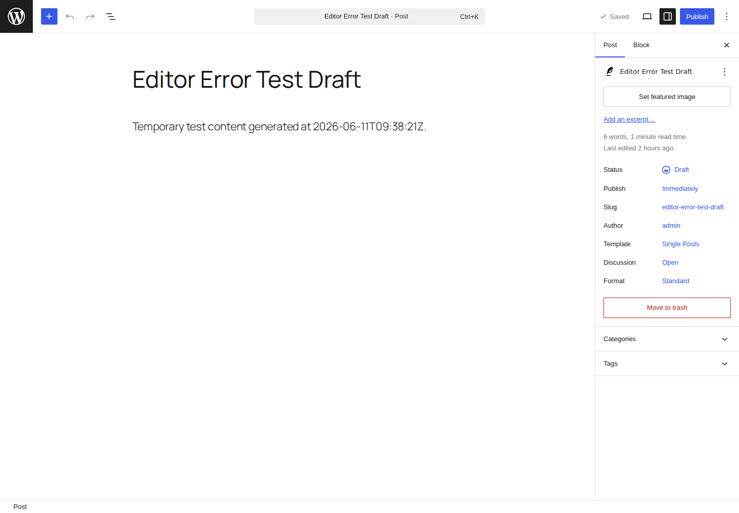 Healthy WordPress block editor screen