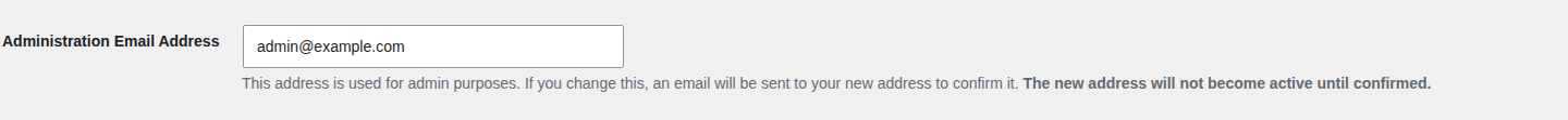 WordPress administration email setting for Recovery Mode
