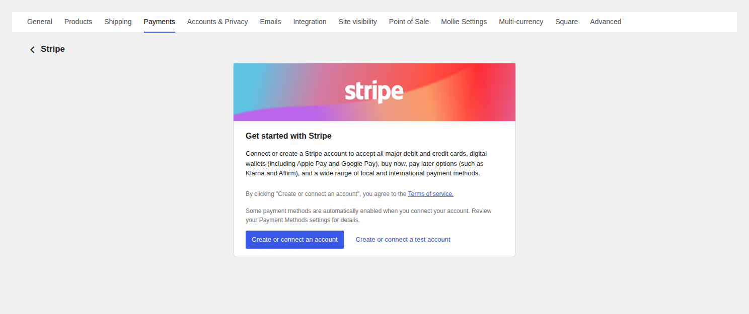 Stripe payment settings panel in WooCommerce