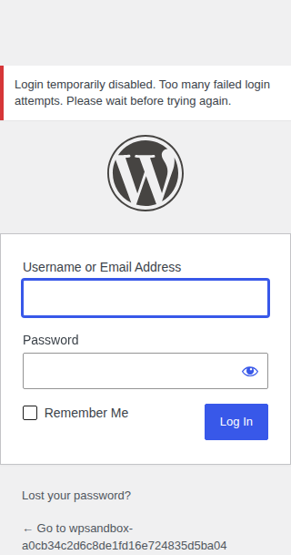 Example temporary WordPress login lockout message