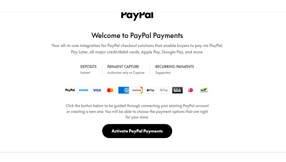 PayPal Payments setup screen in WooCommerce