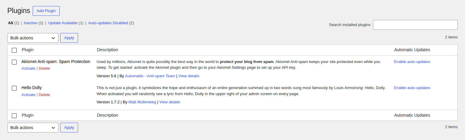 WordPress plugins screen for deactivating a culprit plugin