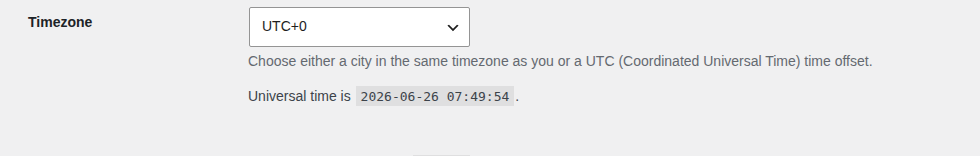 WordPress General settings timezone control