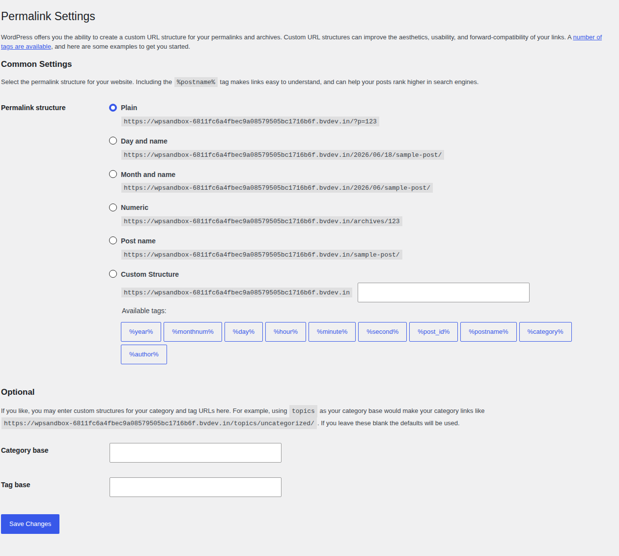 WordPress Permalinks settings page for regenerating rewrite rules