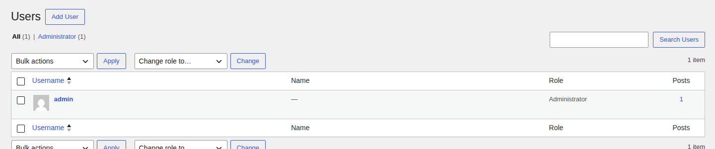 WordPress users list for checking administrator accounts