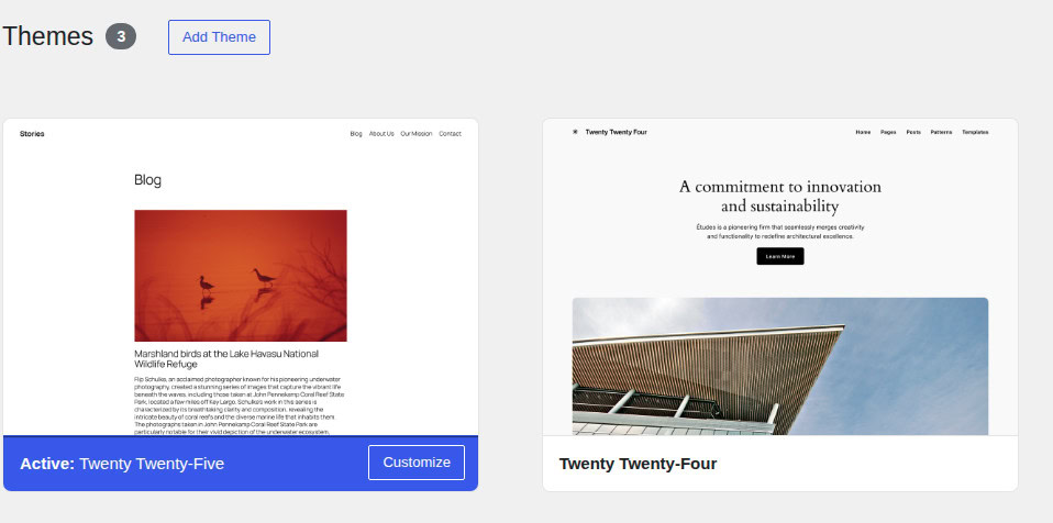 Twenty Twenty-Five active theme in WordPress