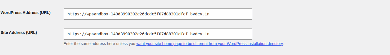 WordPress General Settings fields for WordPress Address and Site Address