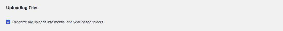 Media Settings option for organizing uploads into year and month folders