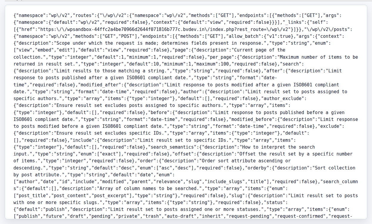 WordPress REST API response used for a non-destructive check