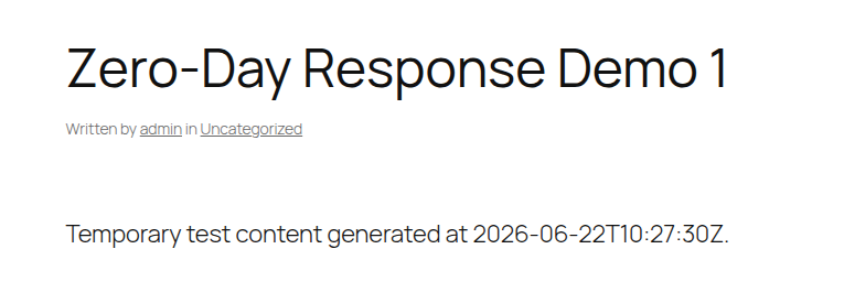 Frontend WordPress post used to verify visible site content after patching