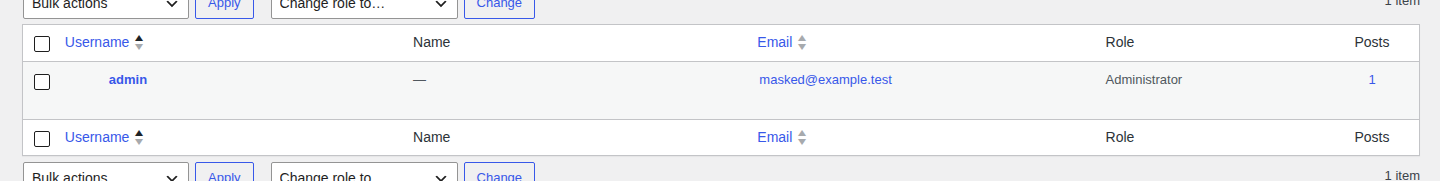 WordPress Users screen showing administrator role access
