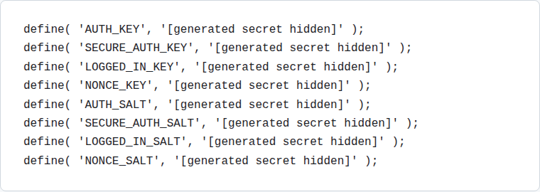 Official WordPress salt generator with masked output