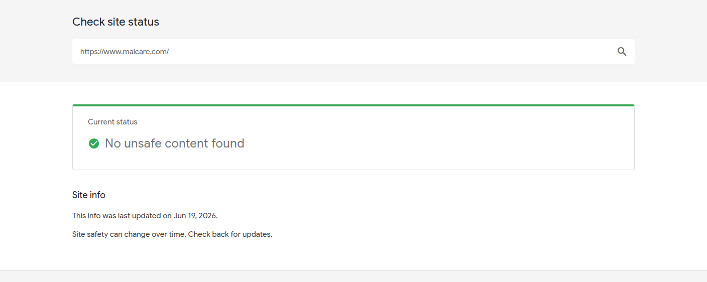 Google Safe Browsing site status result for checking unsafe-site warnings