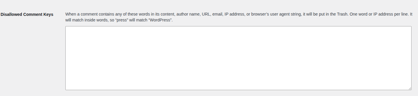 WordPress Disallowed Comment Keys field in Discussion Settings