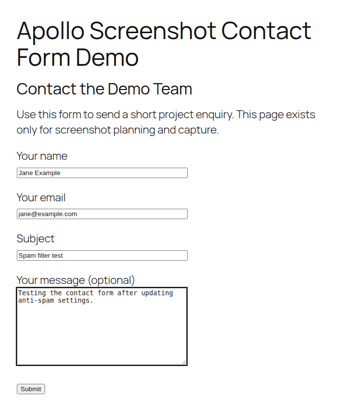 Frontend Contact Form 7 form used for customer-style testing