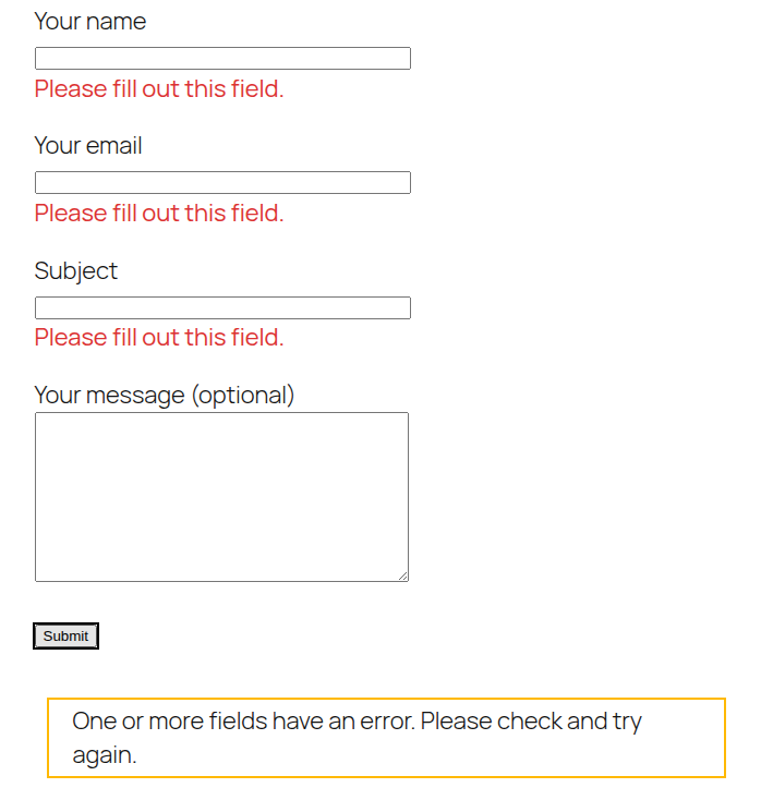Contact Form 7 required-field validation messages on the frontend form