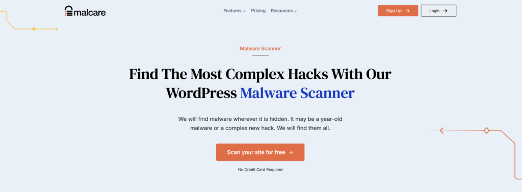 Malware scanner landing page malcare