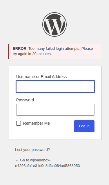 WordPress login form showing remaining attempts after a wrong password