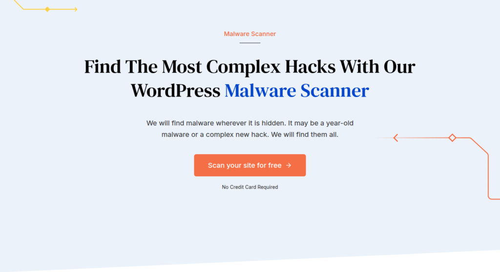 MalCare malware scanner page showing a safe scan entry point