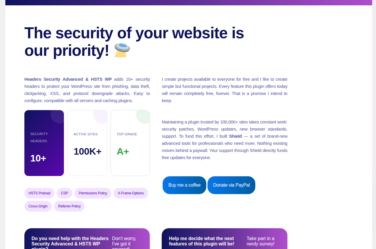 WordPress security headers plugin settings overview