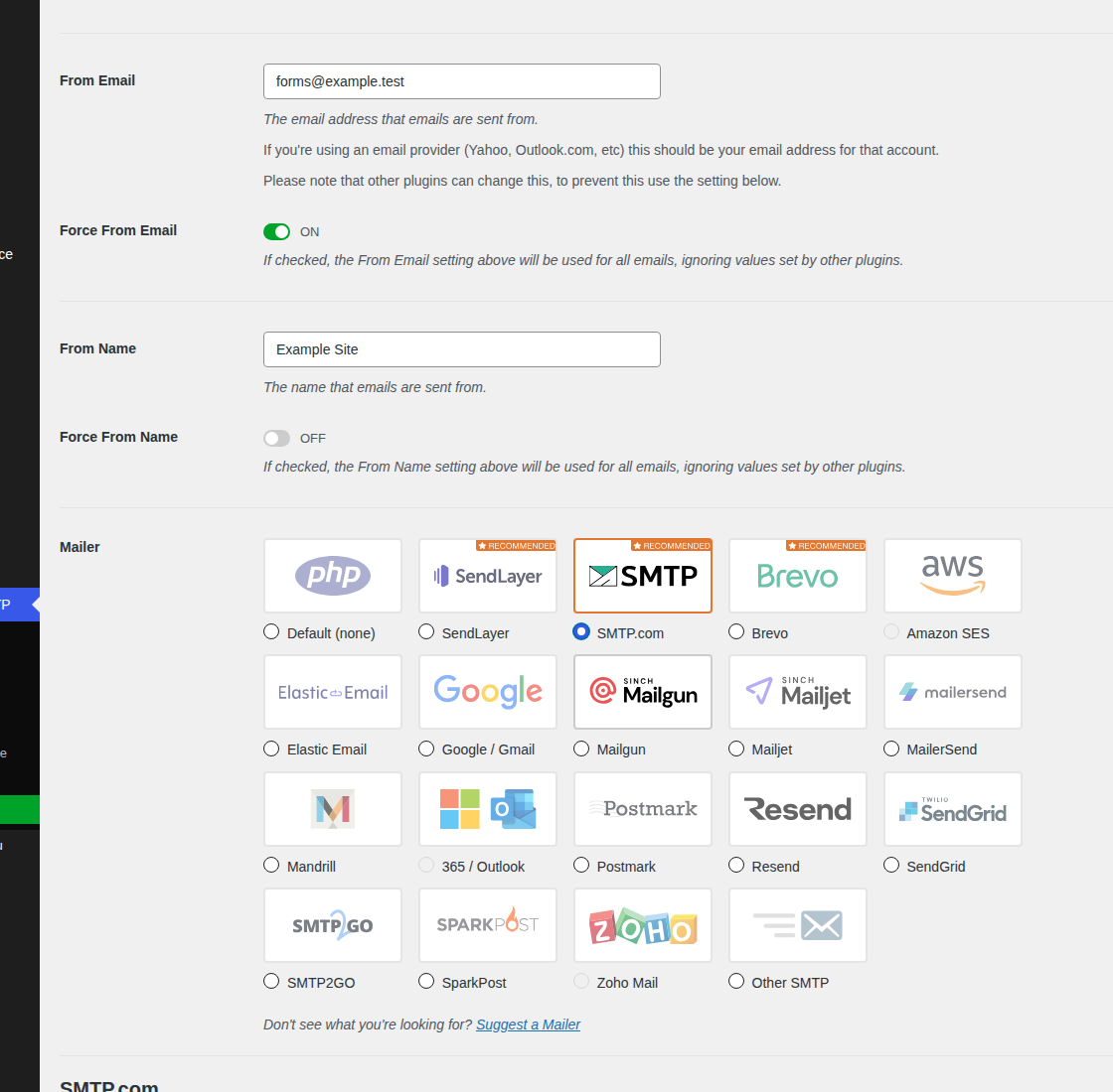 WP Mail SMTP settings with a domain-owned From email configured