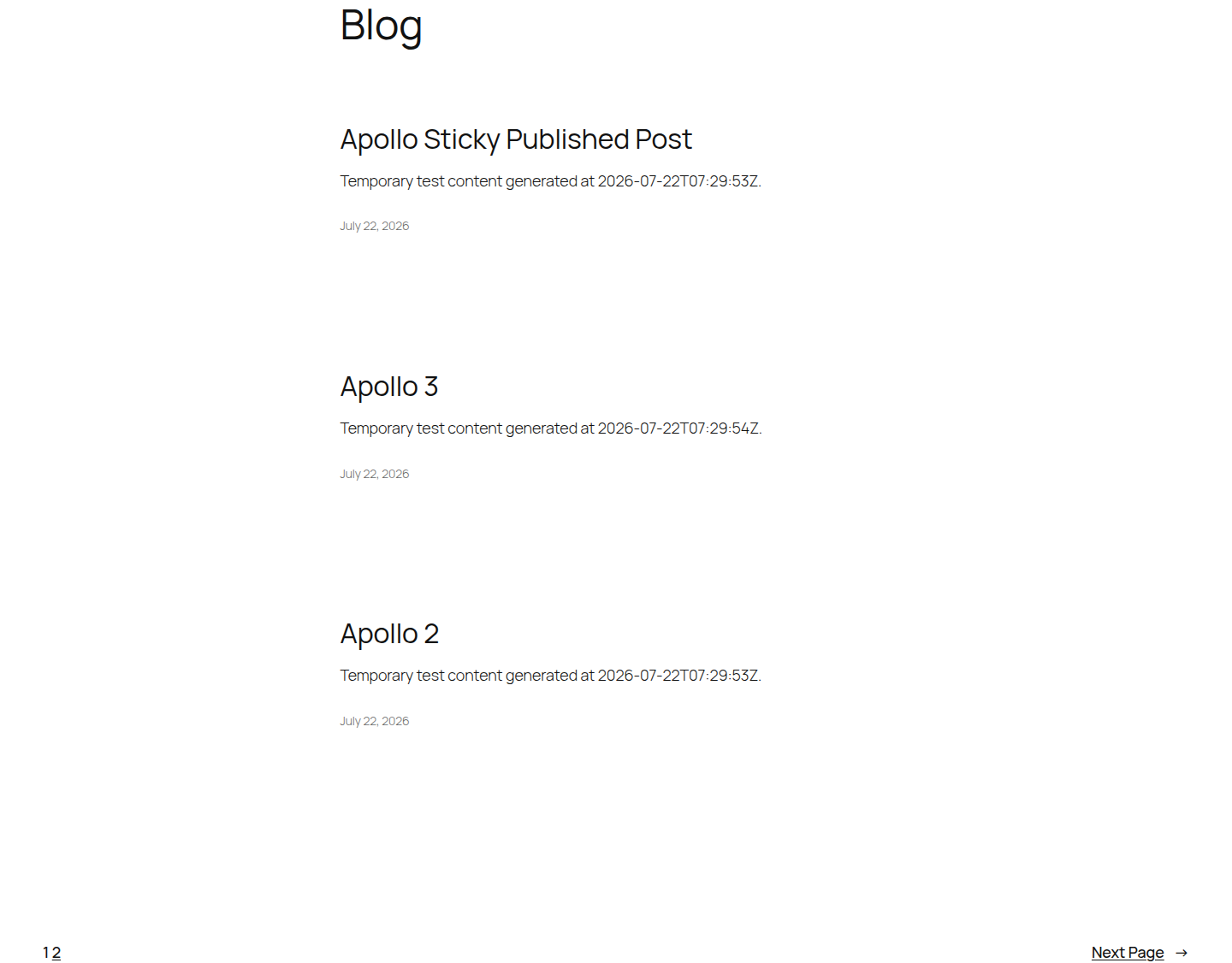 Logged-out WordPress Blog page showing published posts