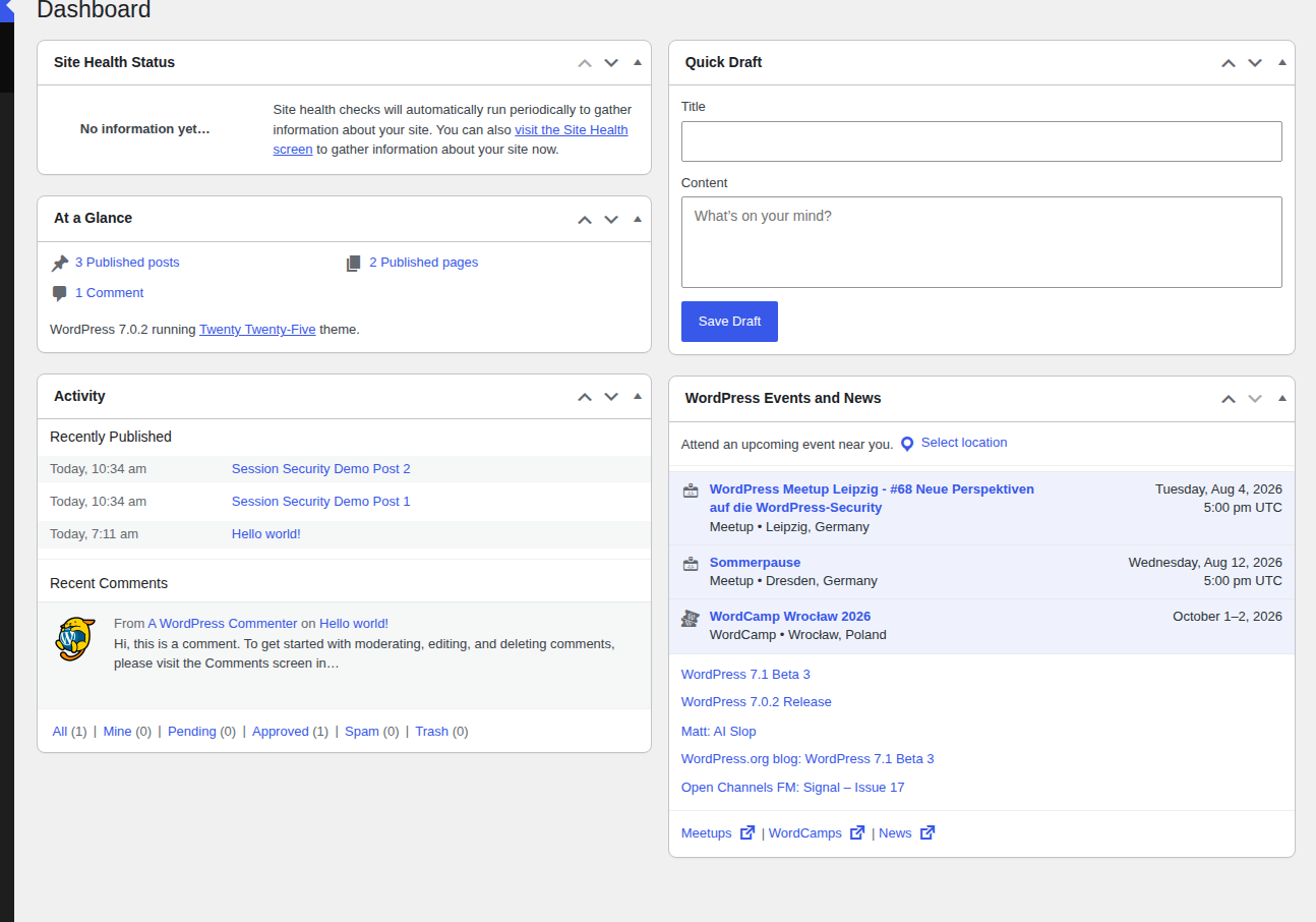 Logged-in WordPress dashboard session context