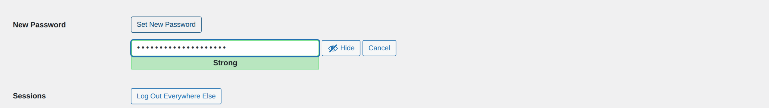 Generated WordPress password field with strength meter